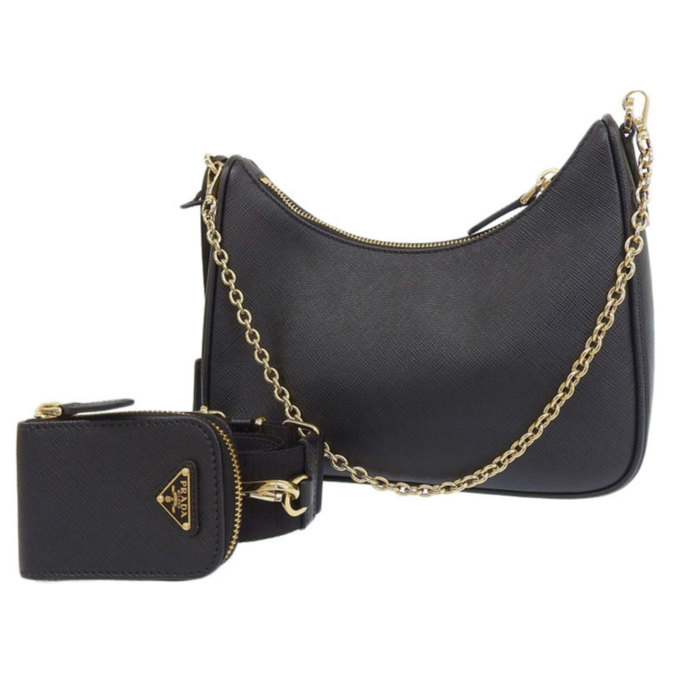 Prada Shoulder Handbag Re-Edition 2WAY Leather Black Saffiano